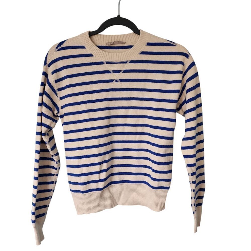 Everlane Striped Wool Blend Sweater XXS Cream Blue Knit Top - Picture 2 of 6